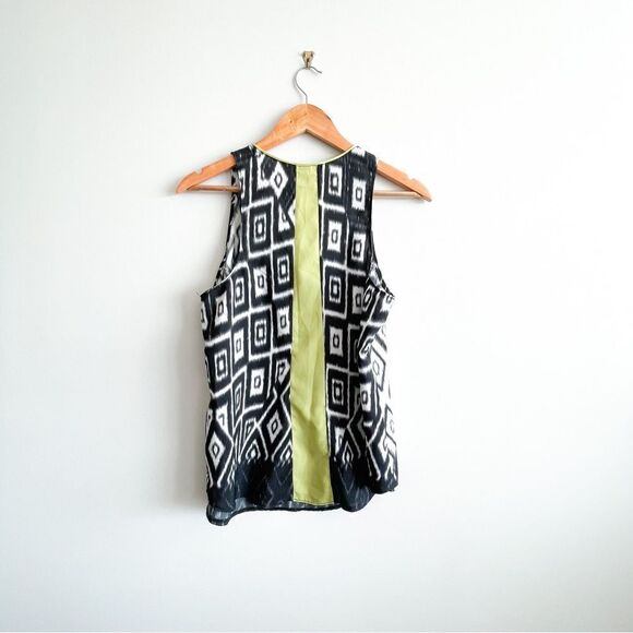 Charlie Jade Tribal Racerback Tank Sleeveless Blouse Black White Lime Women's M - Picture 7 of 7